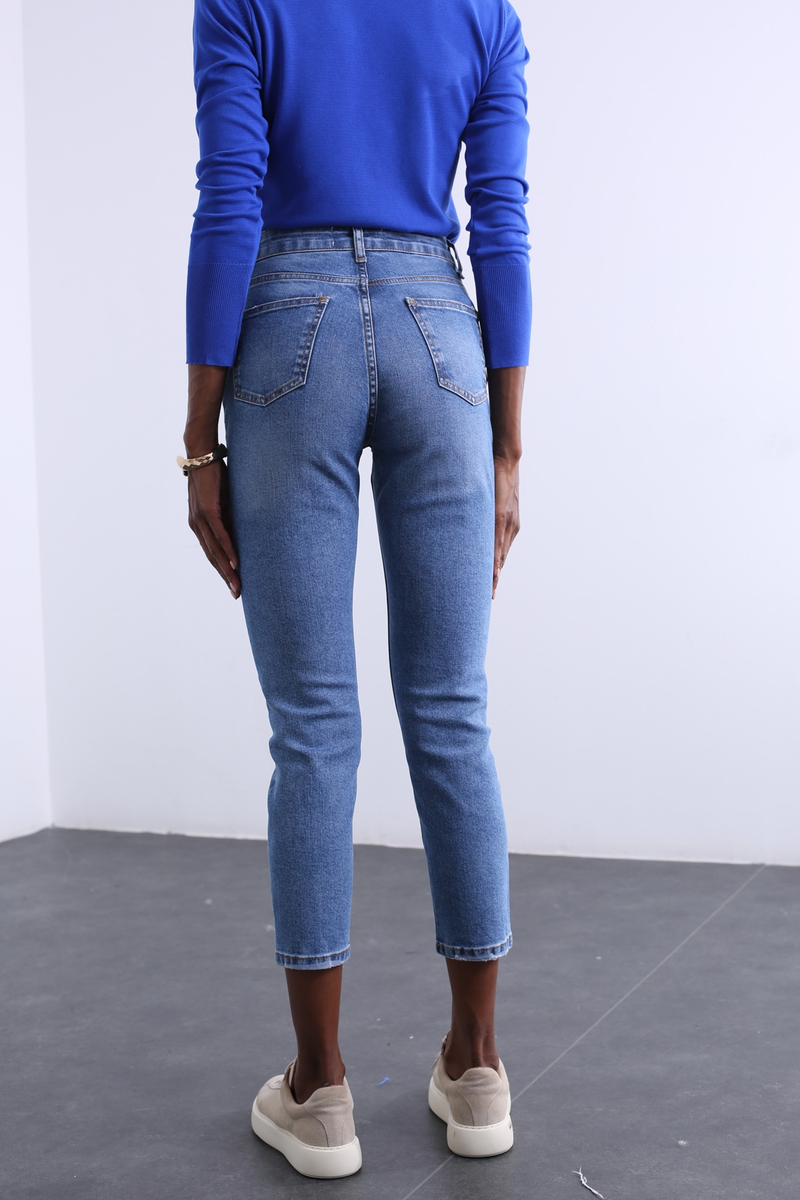 Mavi Yüksek Bel Mom Fit Jean 209