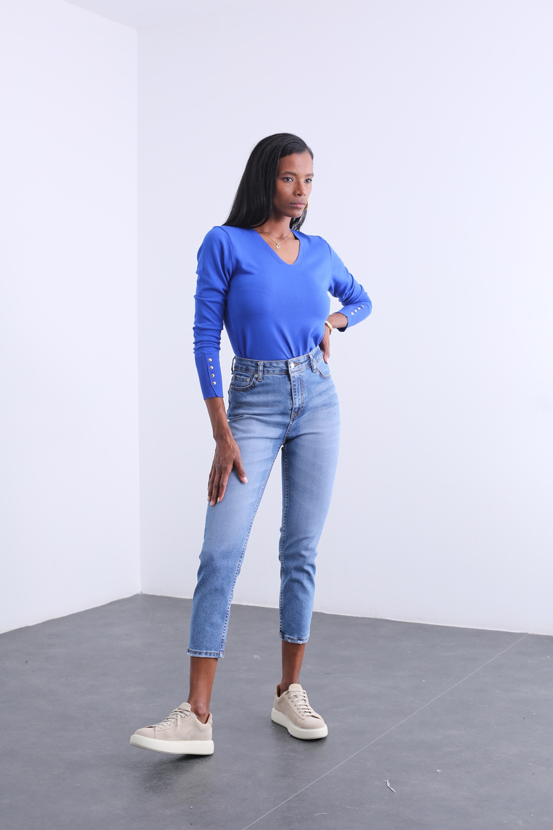 Mavi Yüksek Bel Mom Fit Jean 209
