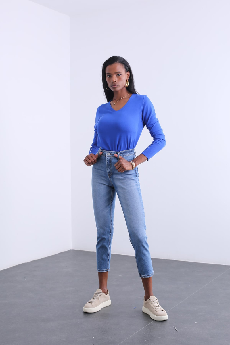 Mavi Yüksek Bel Mom Fit Jean 209