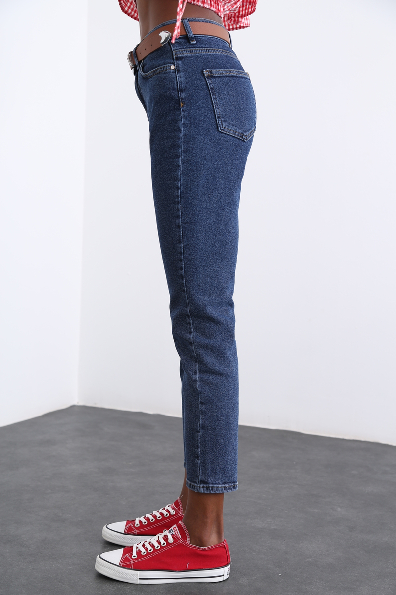 Mavi Yüksek Bel Mom Fit Jean D-151