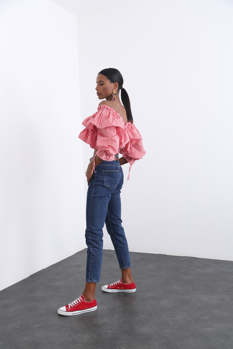 Mavi Yüksek Bel Mom Fit Jean D-151