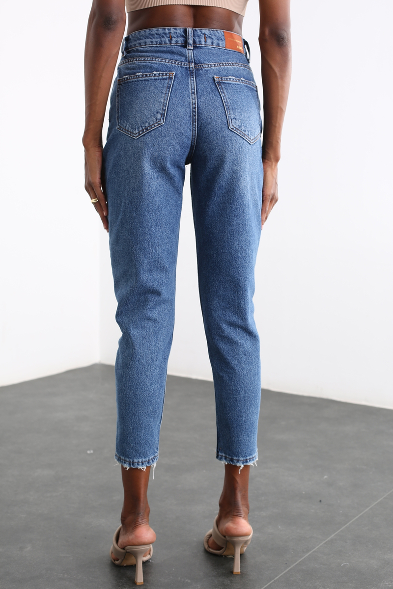 Mavi Yüksek Bel Mom Jean Pantolon 22401