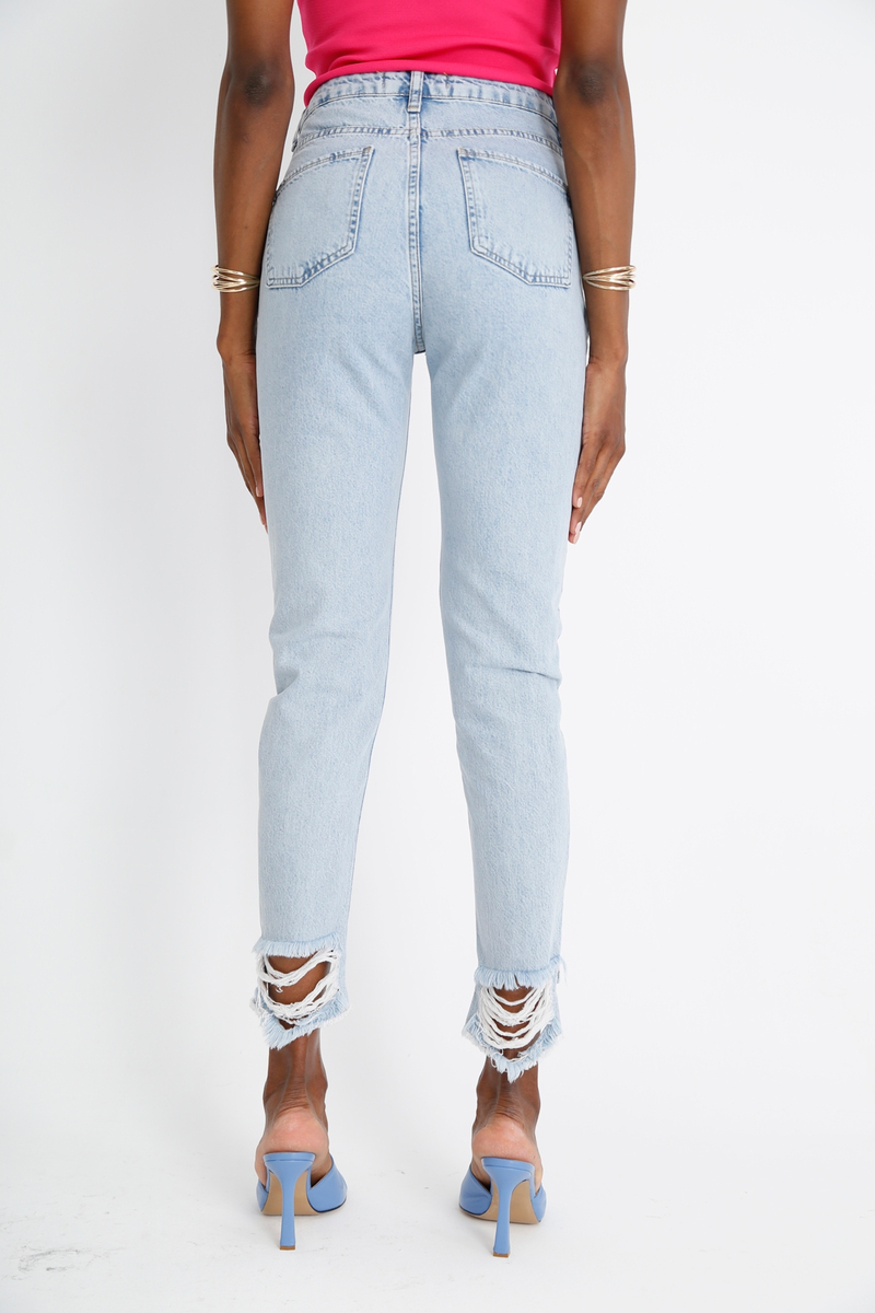 Mavi Yüksek Bel Paça Detaylı Mom Jean 270004