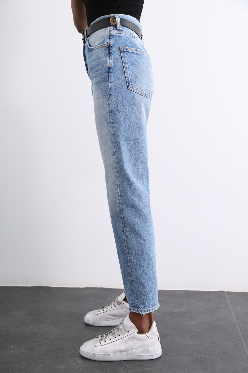 Mavi Yüksek Bel Relaxed Straight Jean 