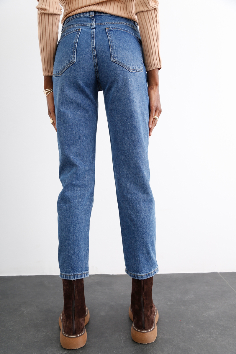 Mavi Yüksek Bel Slim Mom Jean 21418
