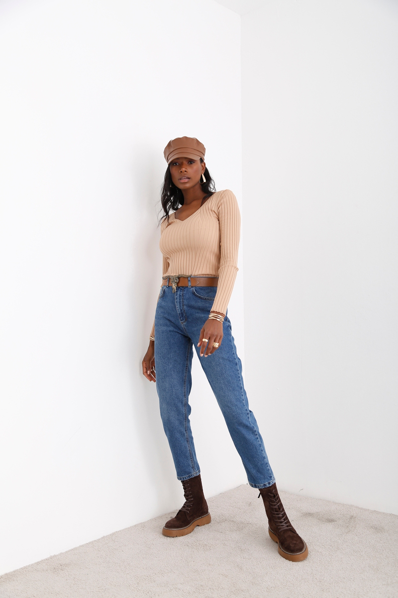 Mavi Yüksek Bel Slim Mom Jean 21418