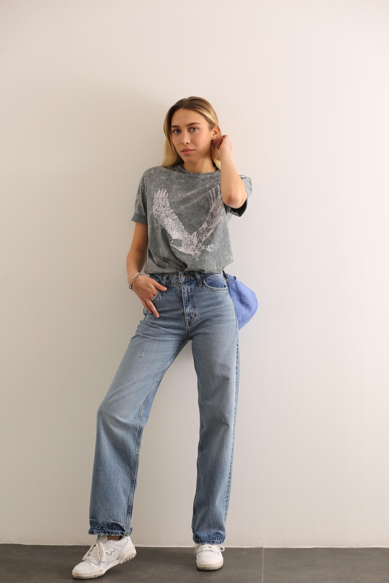 Mavi Yüksek Bel Straight Fit Jean 