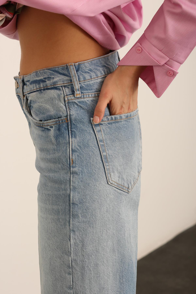 Mavi Yüksek Bel Straight Fit Jean 