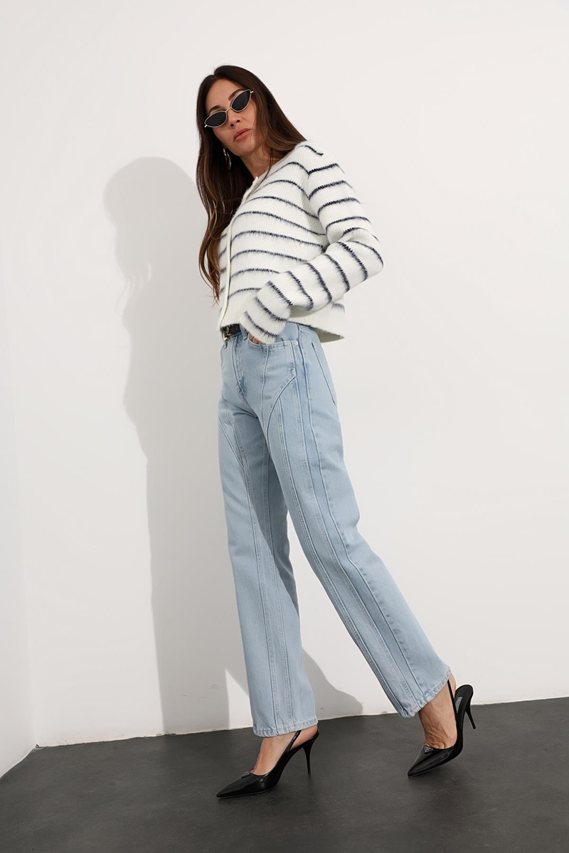 Mavi Yüksek Bel Straight Fit Jean 
