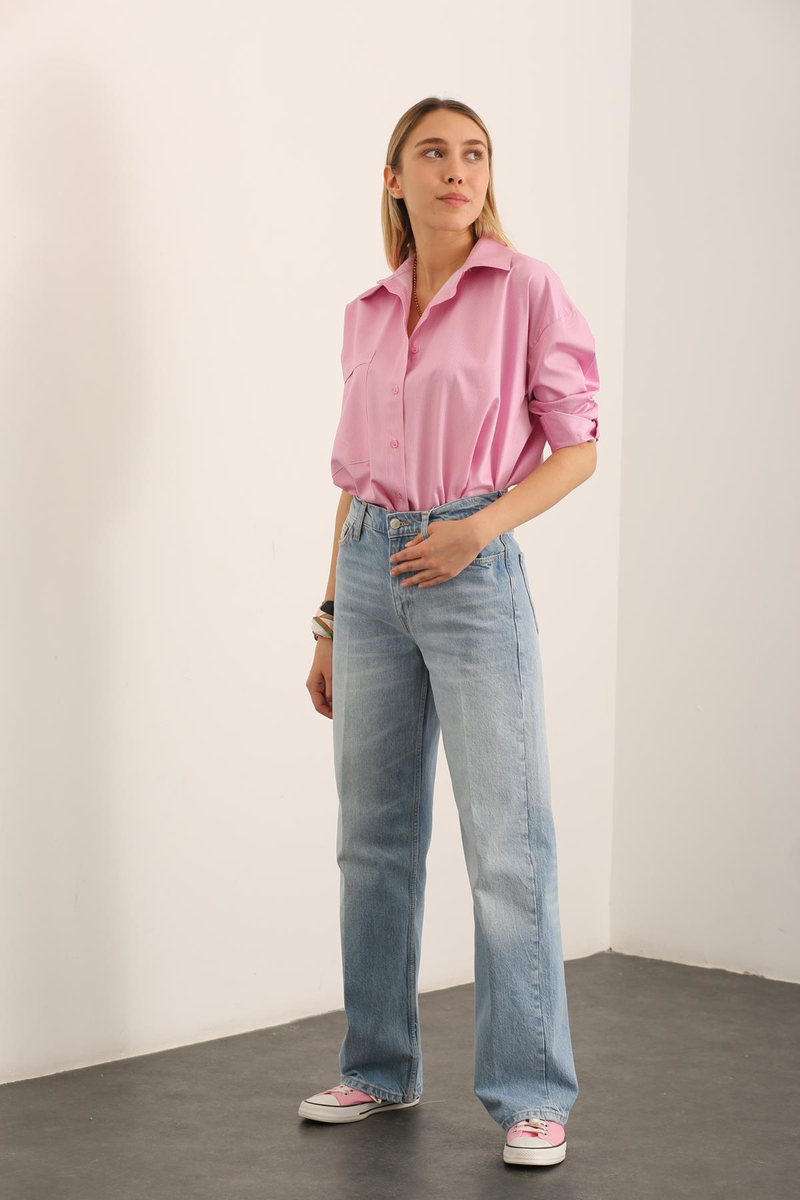 Mavi Yüksek Bel Straight Fit Jean 