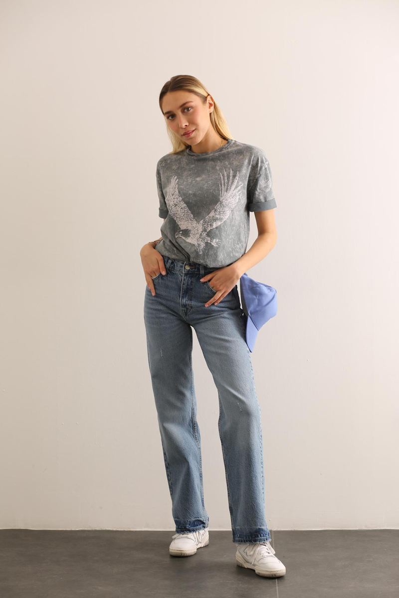 Mavi Yüksek Bel Straight Fit Jean 