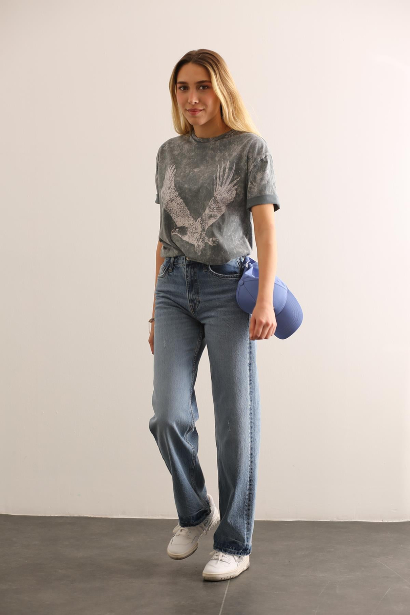 Mavi Yüksek Bel Straight Fit Jean 