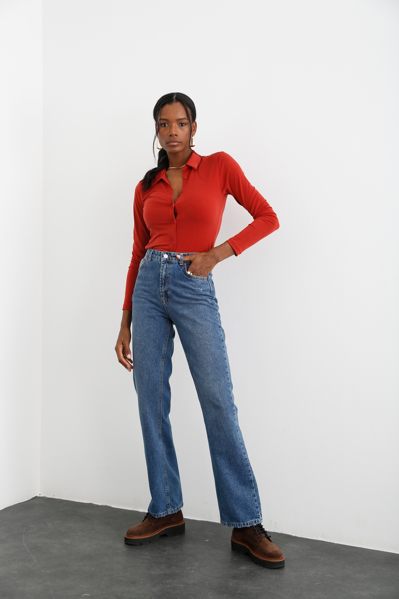 Mavi Yüksek Bel Straight Fit Jean 21396