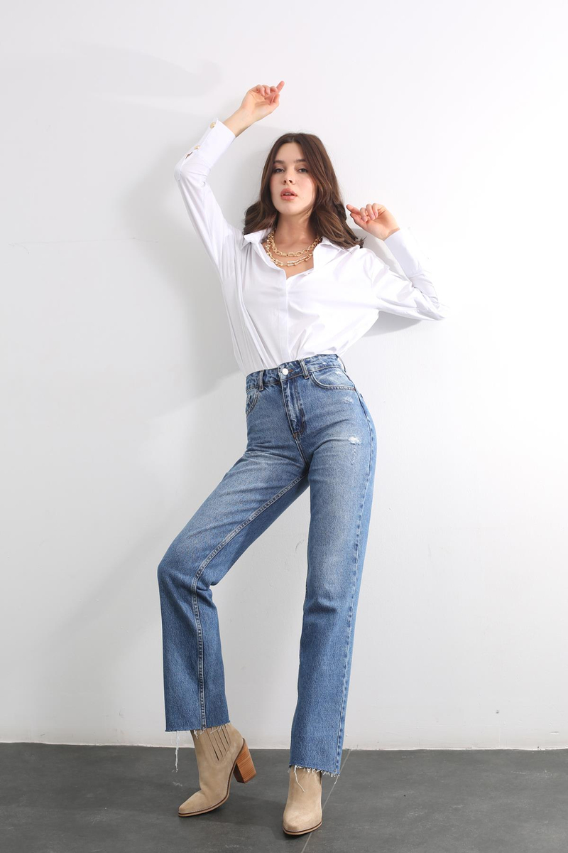 Mavi Yüksek Bel Straight Fit Jean 22466