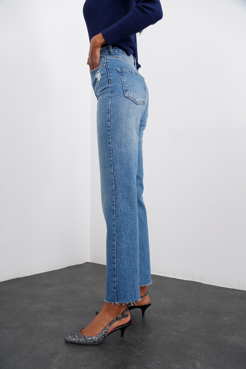 Mavi Yüksek Bel Straight Fit Jean 931