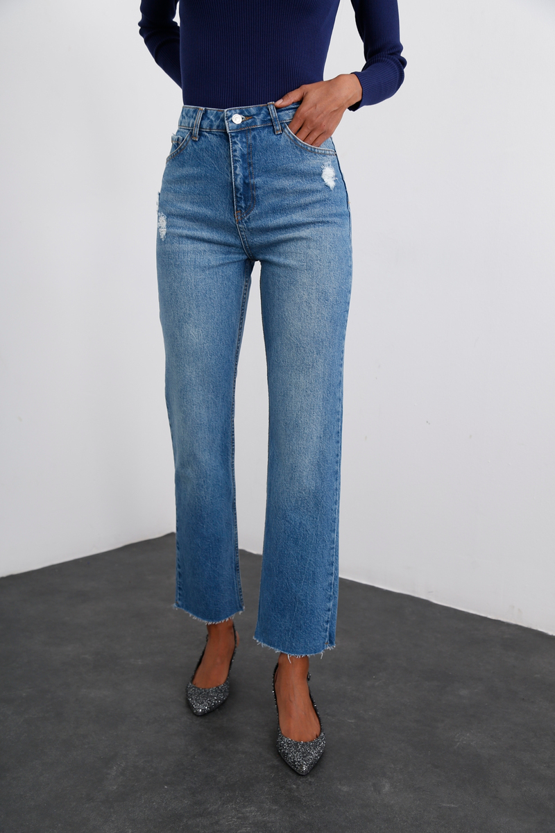 Mavi Yüksek Bel Straight Fit Jean 931