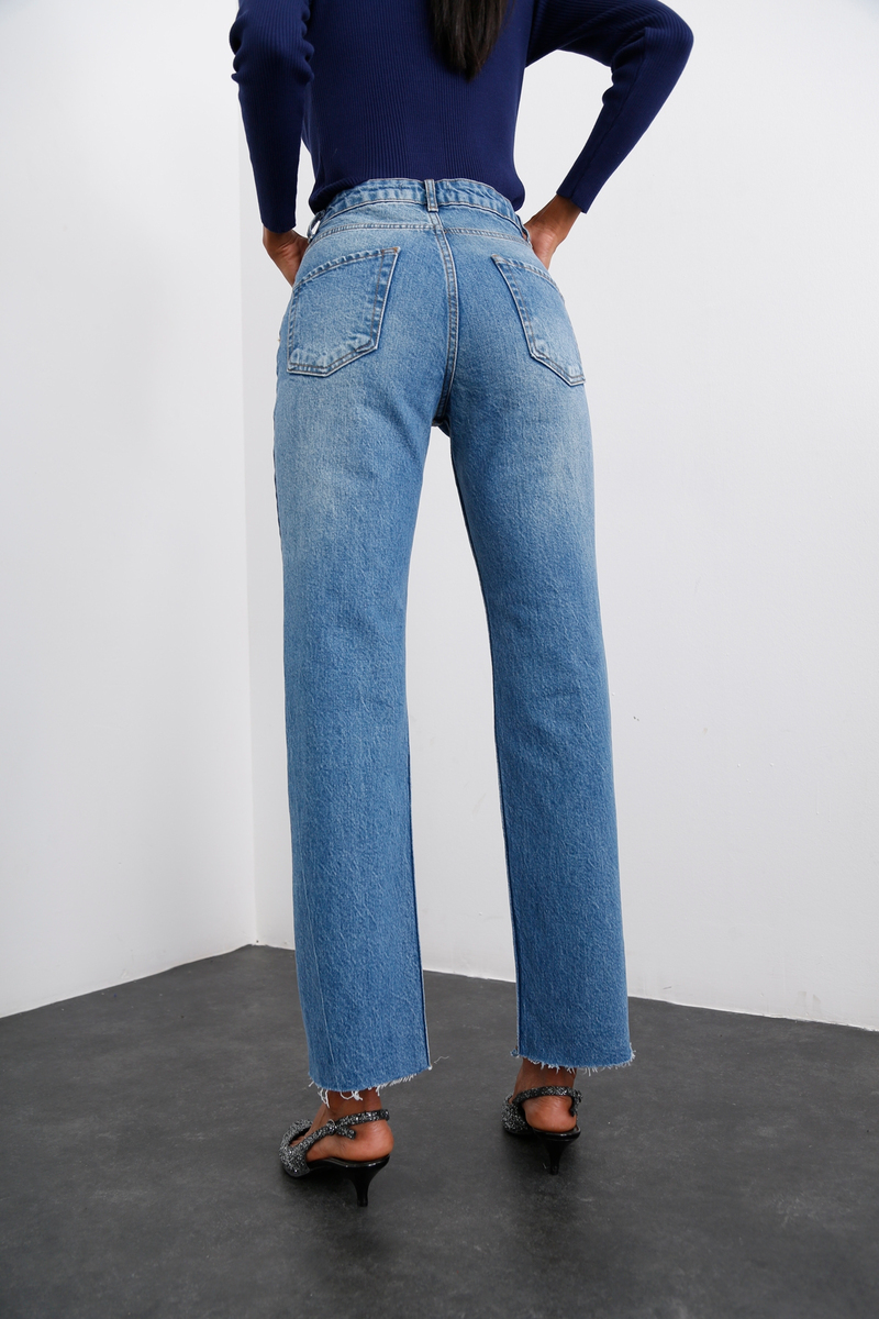 Mavi Yüksek Bel Straight Fit Jean 931