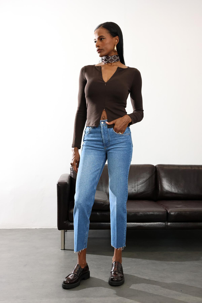 Mavi Yüksek Bel Straight Jean 