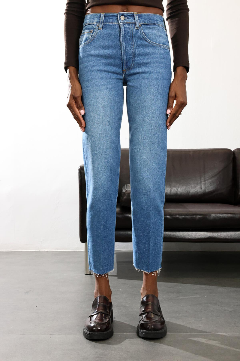 Mavi Yüksek Bel Straight Jean 