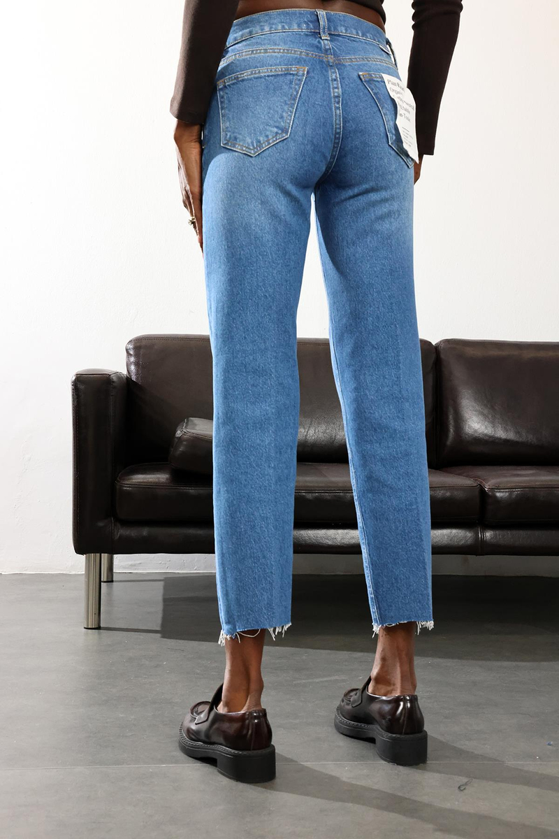 Mavi Yüksek Bel Straight Jean 