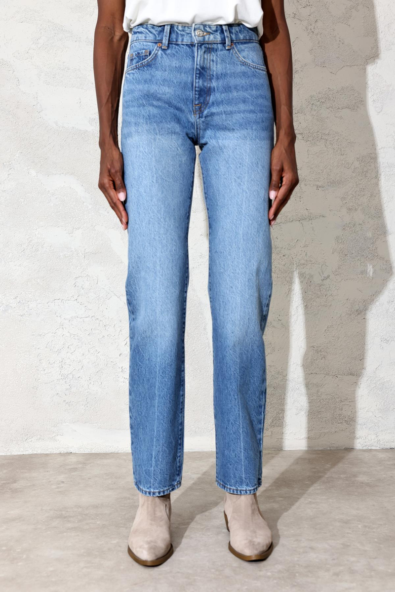 Mavi Yüksek Bel Straight Jean 