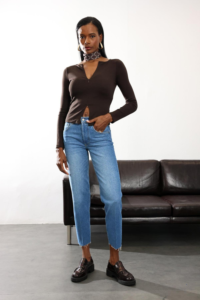 Mavi Yüksek Bel Straight Jean 