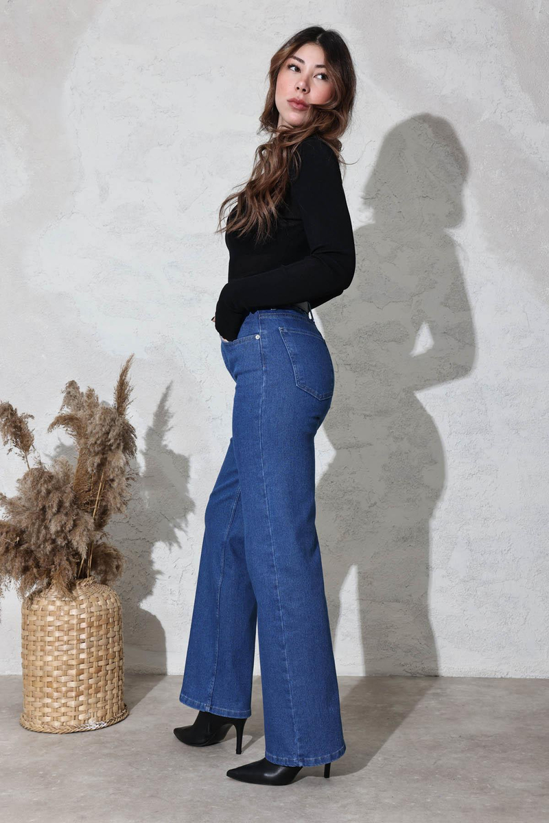Mavi Yüksek Bel Straight Jean 4096