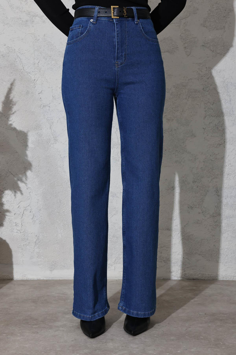 Mavi Yüksek Bel Straight Jean 4096