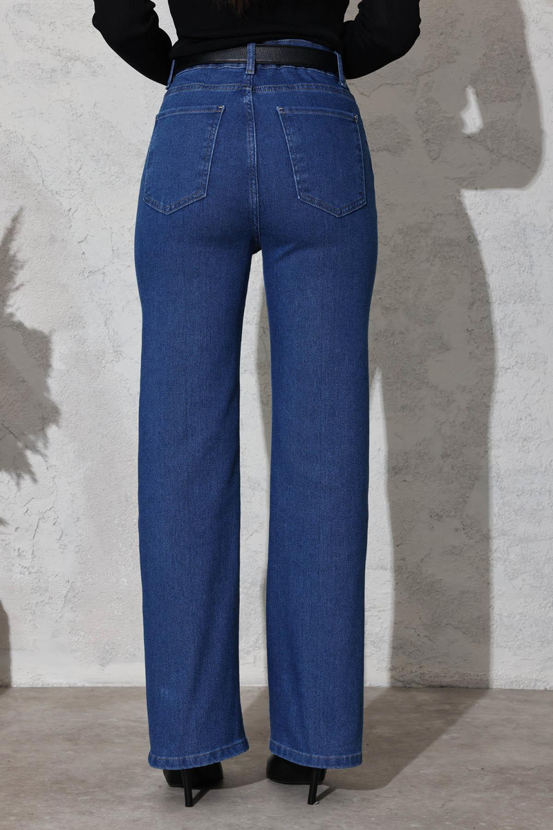 Mavi Yüksek Bel Straight Jean 4096