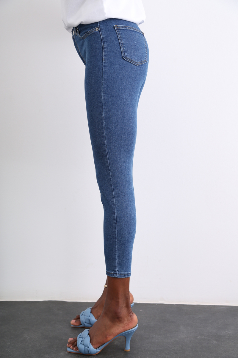 Mavi Yüksek Bel Toparlayan Slim Fit Jean 