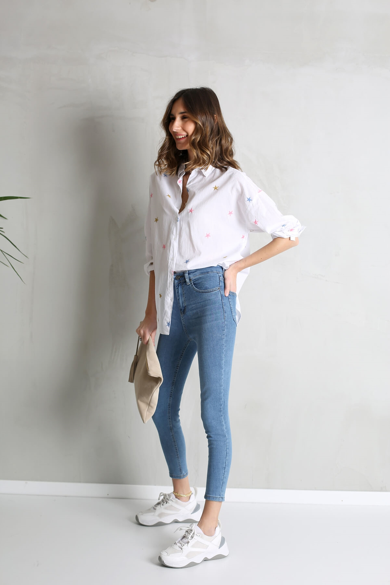 Mavi Yüksek Bel Toparlayan Slim Fit Jean 