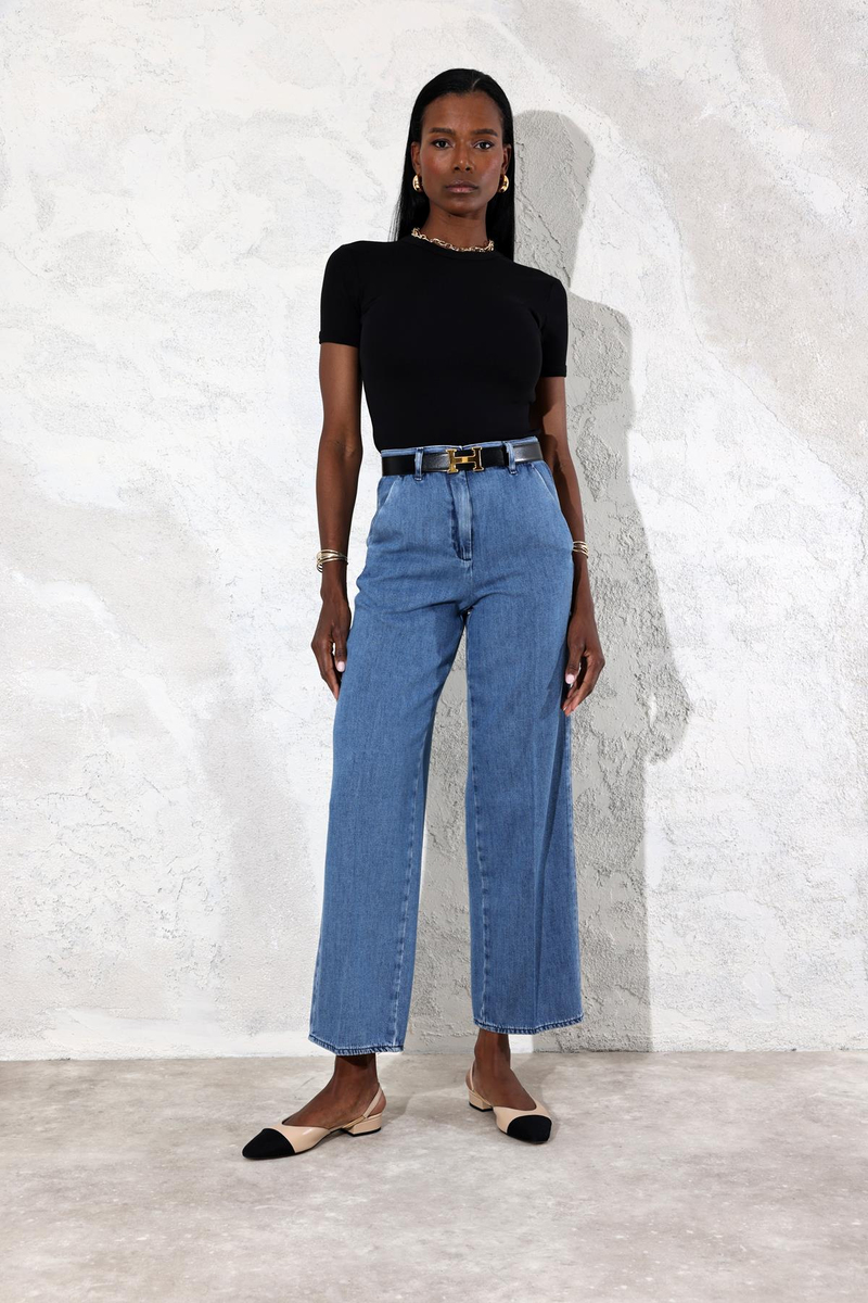 Mavi Yüksek Bel Wide Leg Jean 