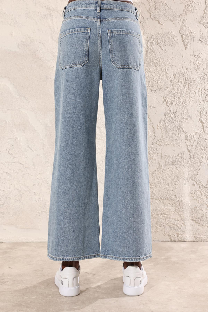 Mavi Yüksek Bel Wide Leg Jean 