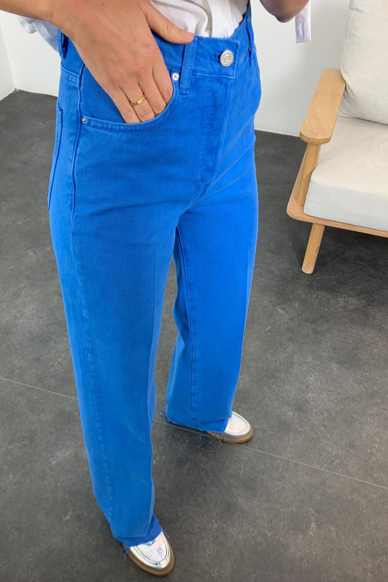 Mavi Yüksek Bel Wide Leg Jean 