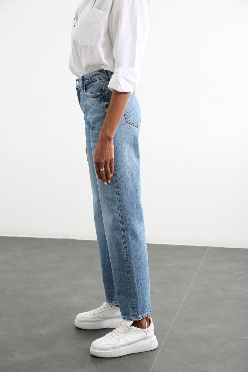 Mavi Yüksek Bel Wide Leg Jean 