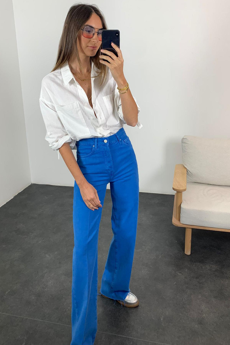 Mavi Yüksek Bel Wide Leg Jean 