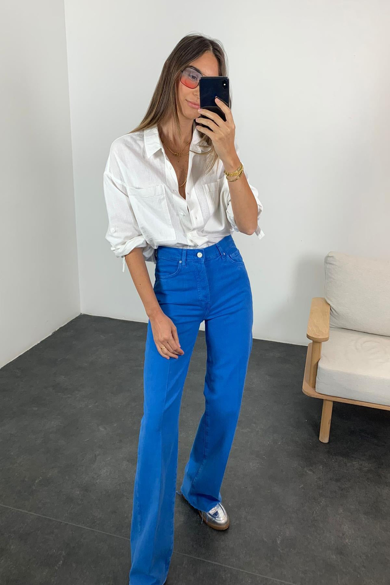 Mavi Yüksek Bel Wide Leg Jean 