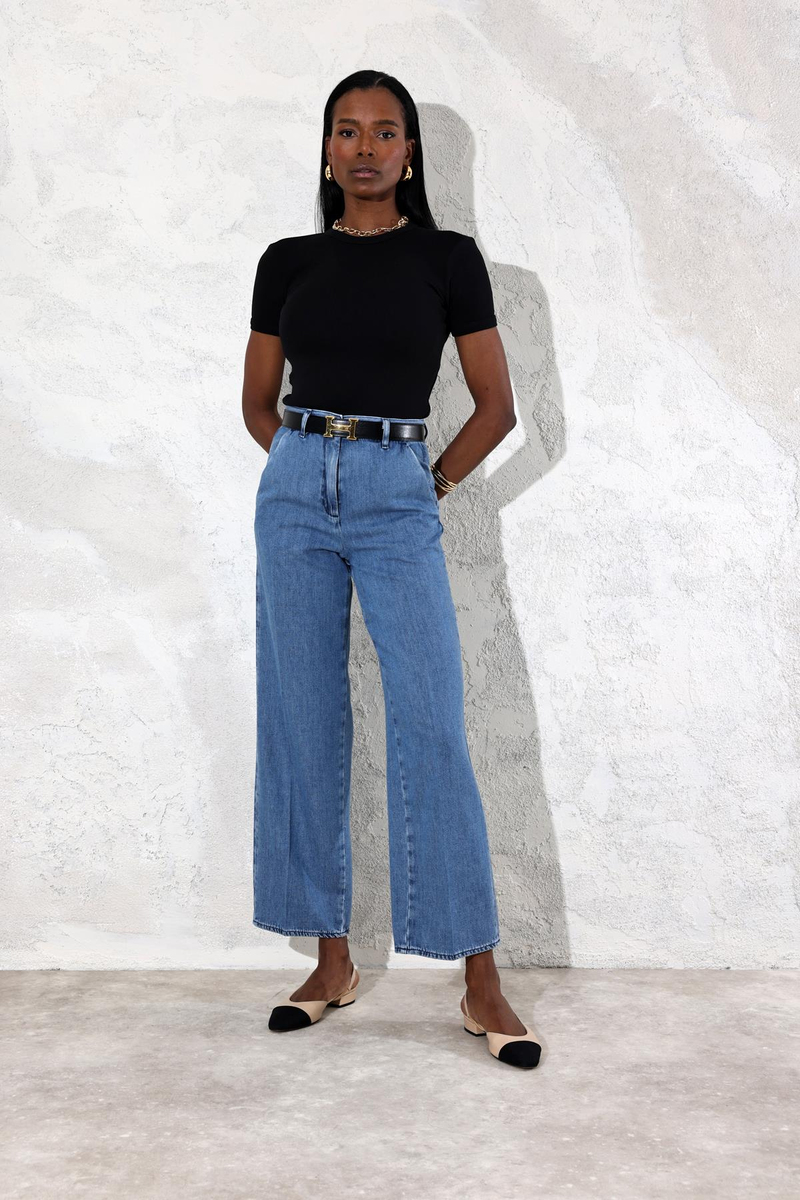 Mavi Yüksek Bel Wide Leg Jean 