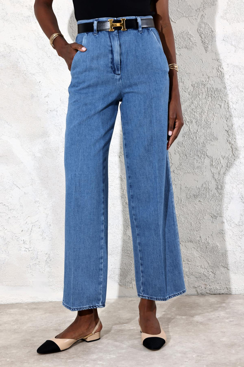 Mavi Yüksek Bel Wide Leg Jean 