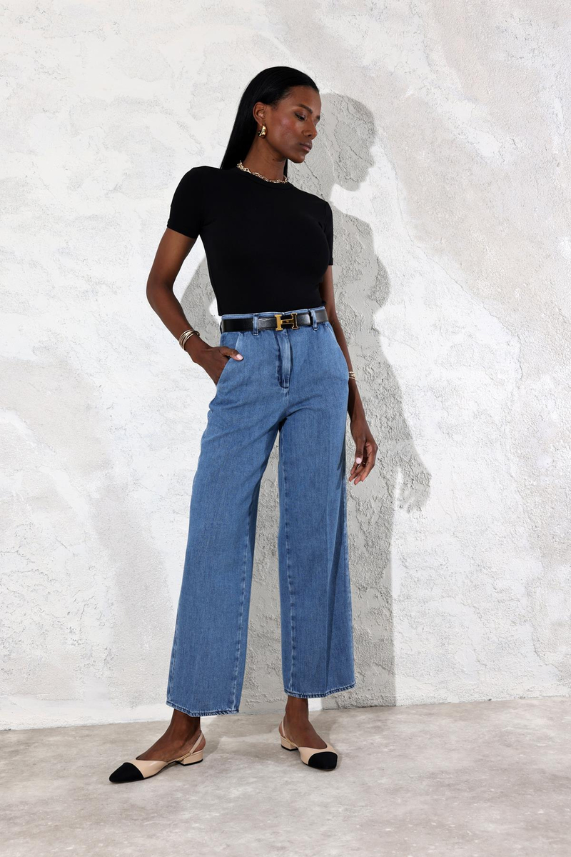 Mavi Yüksek Bel Wide Leg Jean 