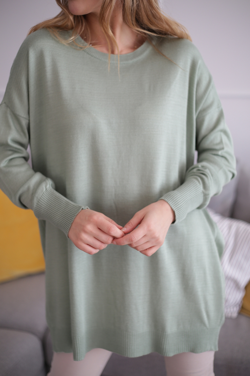 Mint Bisiklet Yaka Oversize Triko 19038