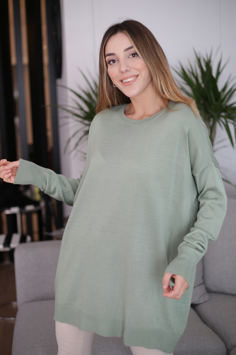 Mint Bisiklet Yaka Oversize Triko 19038