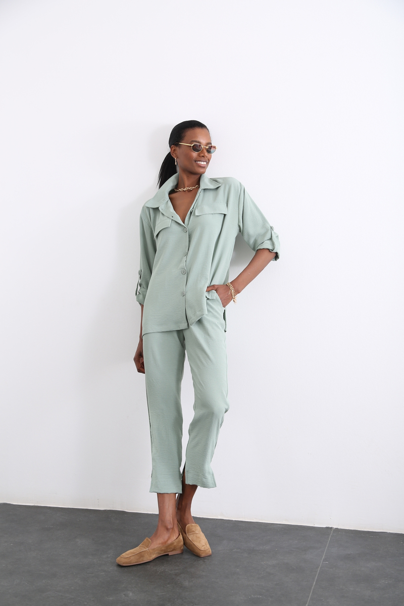 Mint Crep Gömlek Takım 16030