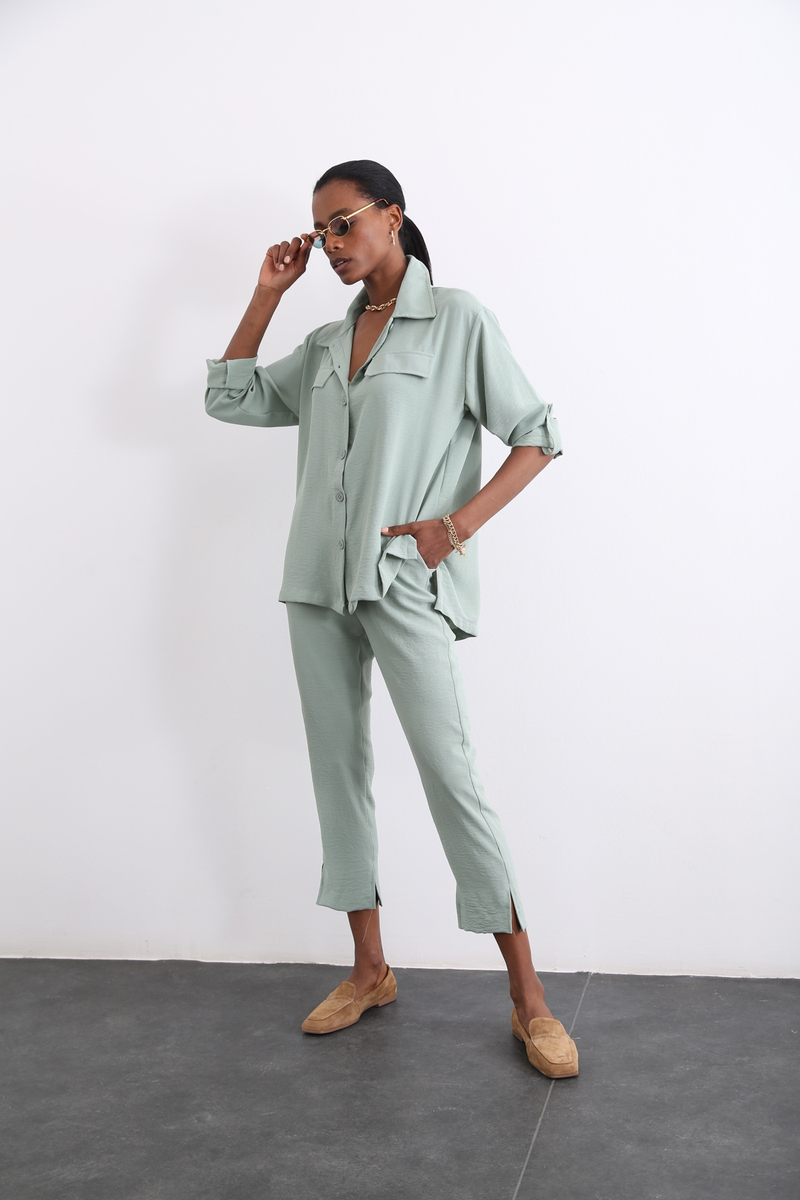 Mint Crep Gömlek Takım 16030