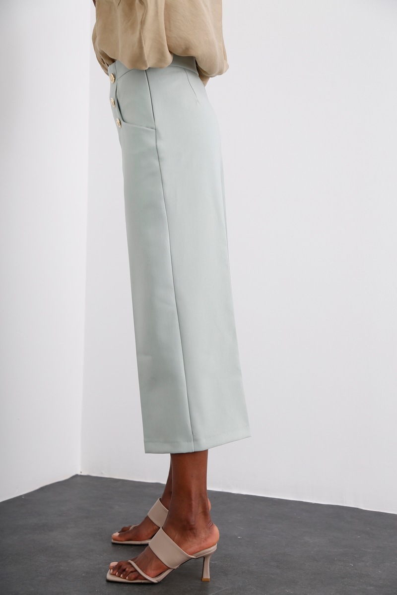 Mint Gold Düğme Detaylı Bol Paça Pantolon 3649