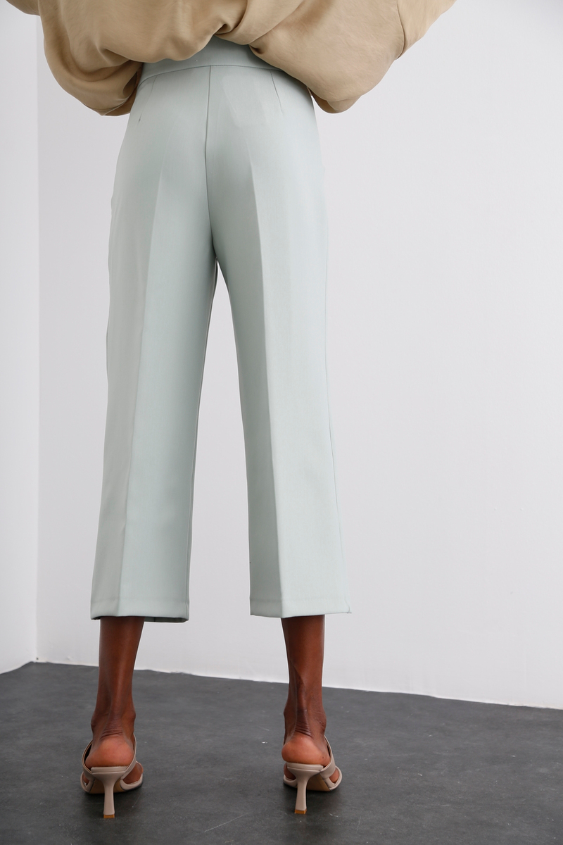 Mint Gold Düğme Detaylı Bol Paça Pantolon 3649