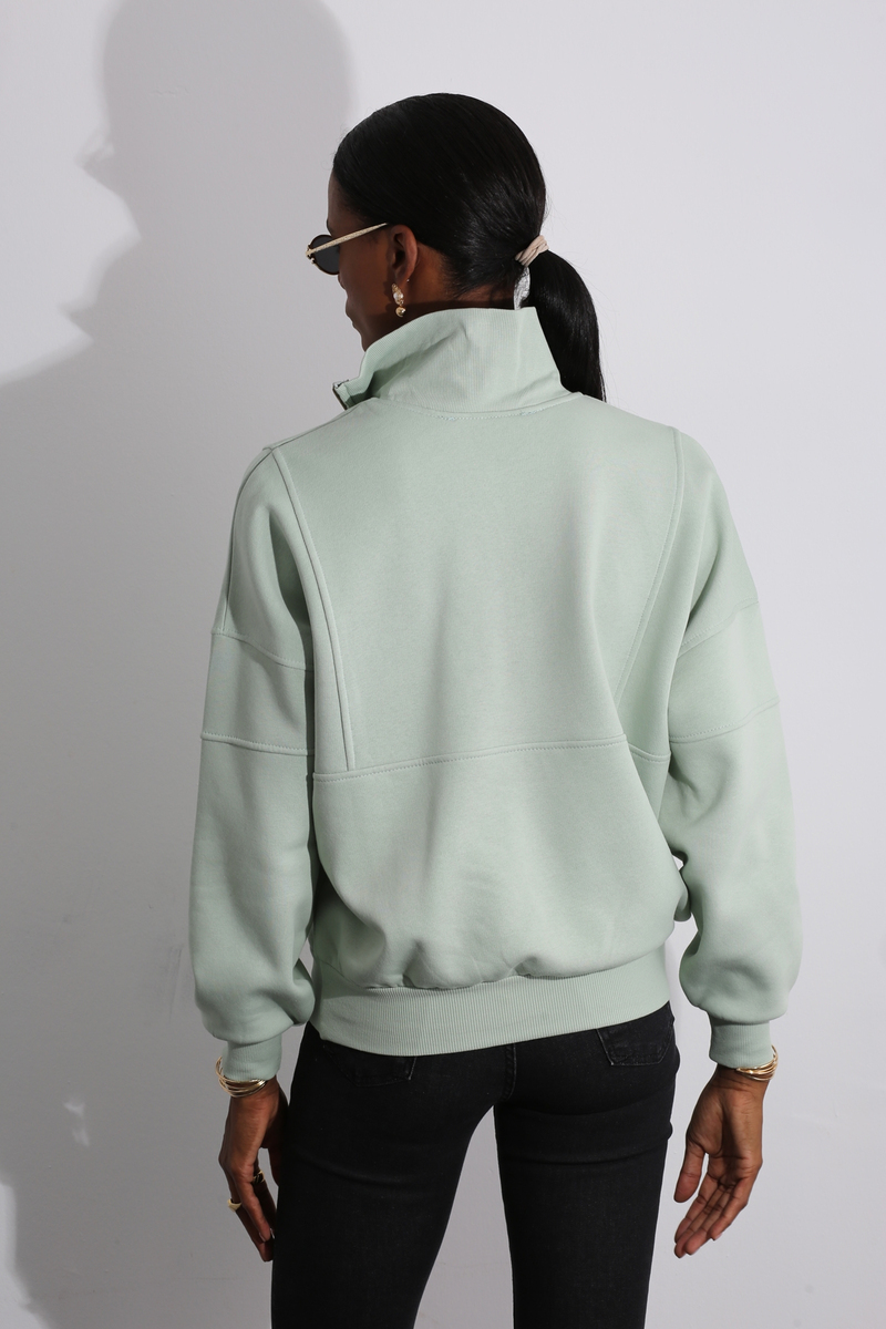 Mint Yarım Fermuarlı Sweatshirt 