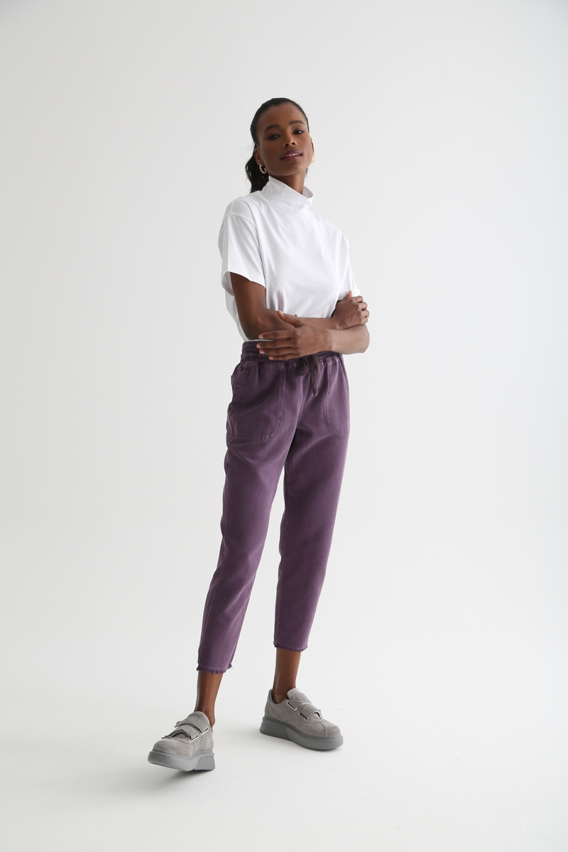 Mor Beli Lastikli Gabardin Pantolon 1451