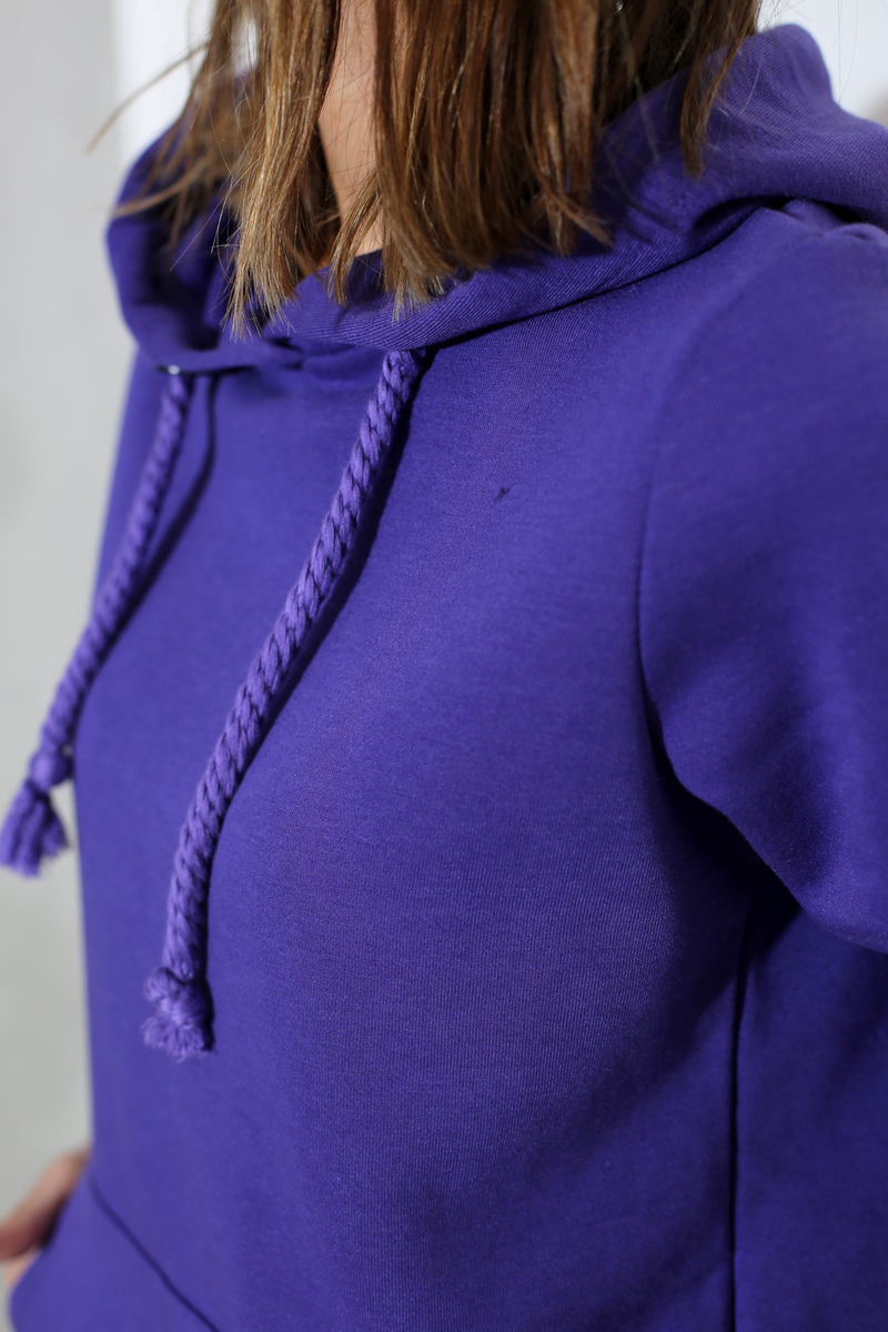Mor Cepli Kapşonlu Basic Sweatshirt
