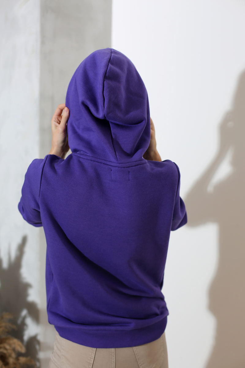 Mor Cepli Kapşonlu Basic Sweatshirt